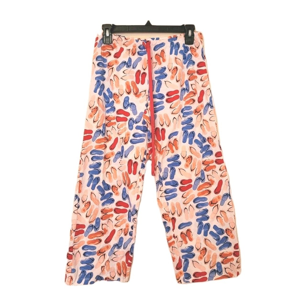 HUE SleepWell Pajama Pants S Flip Flop Print Temp Tech Cotton Crop Coastal Beach